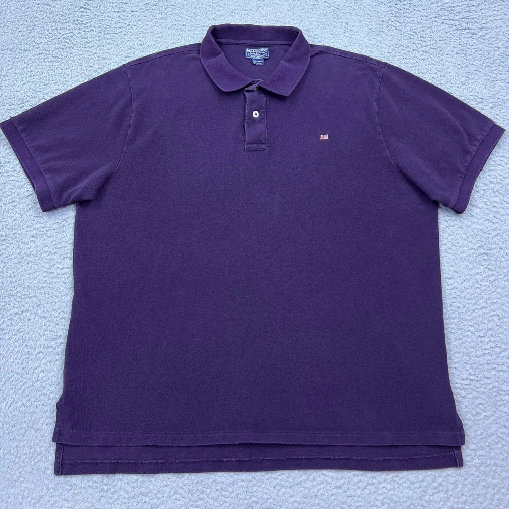 Polo‎ Jeans Co Knit Oxford Button Polo Shirt Mens XXL Purple Flag Logo Collared